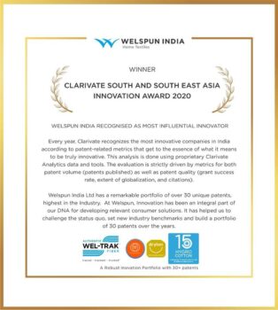 Welspun India recognized as Most Influential Innovator 