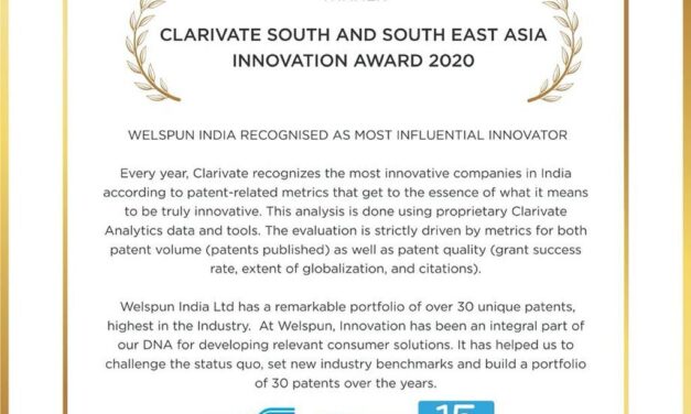 Welspun India recognized as Most Influential Innovator